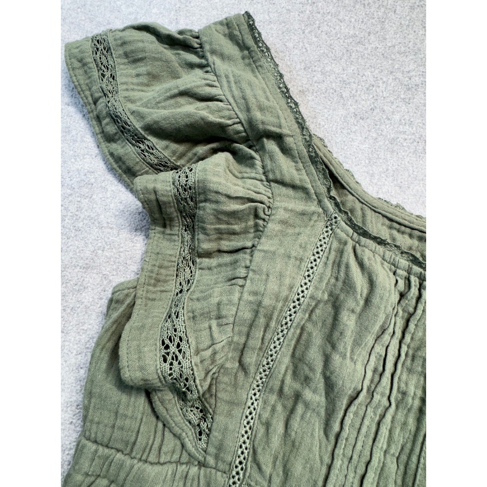 Aerie Olive Green Gauze Crop Top Womens Large Boho Cottagecore Flutter Sleeve - Picture 5 of 9